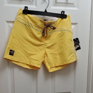 OP Yellow Women's Surfer/ Athletic Shorts with White and Multicolor Trim